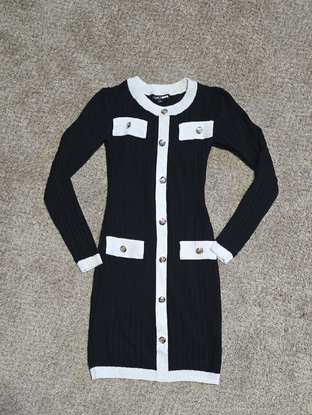Black & White Knit Button-Front Cardigan Dress